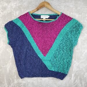 Vintage Chaus Womens Linen Cotton Knit Vest Sweater XL 80s Maximalism Colorblock